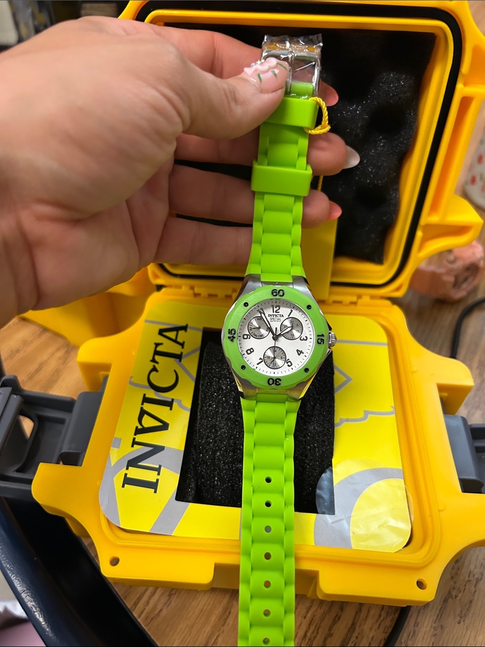 Invicta Neon Green Silicone Strap Watch with Silver Dial